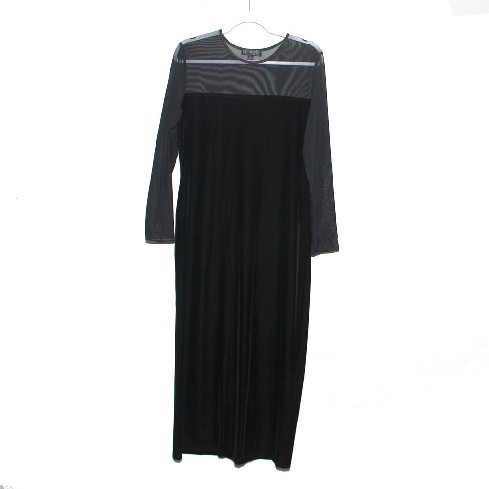 Vintage Karen Kane Black Stretch Velvet Maxi Dress Size Large Made in USA